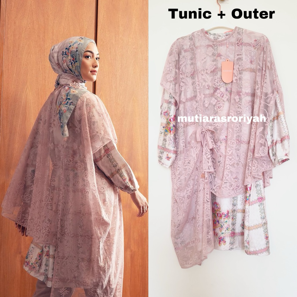 READY STOCK Ria Miranda Malisse One Set Tunic dan Outer Baju Atasan Riamiranda Pink Diskon Sale Raya