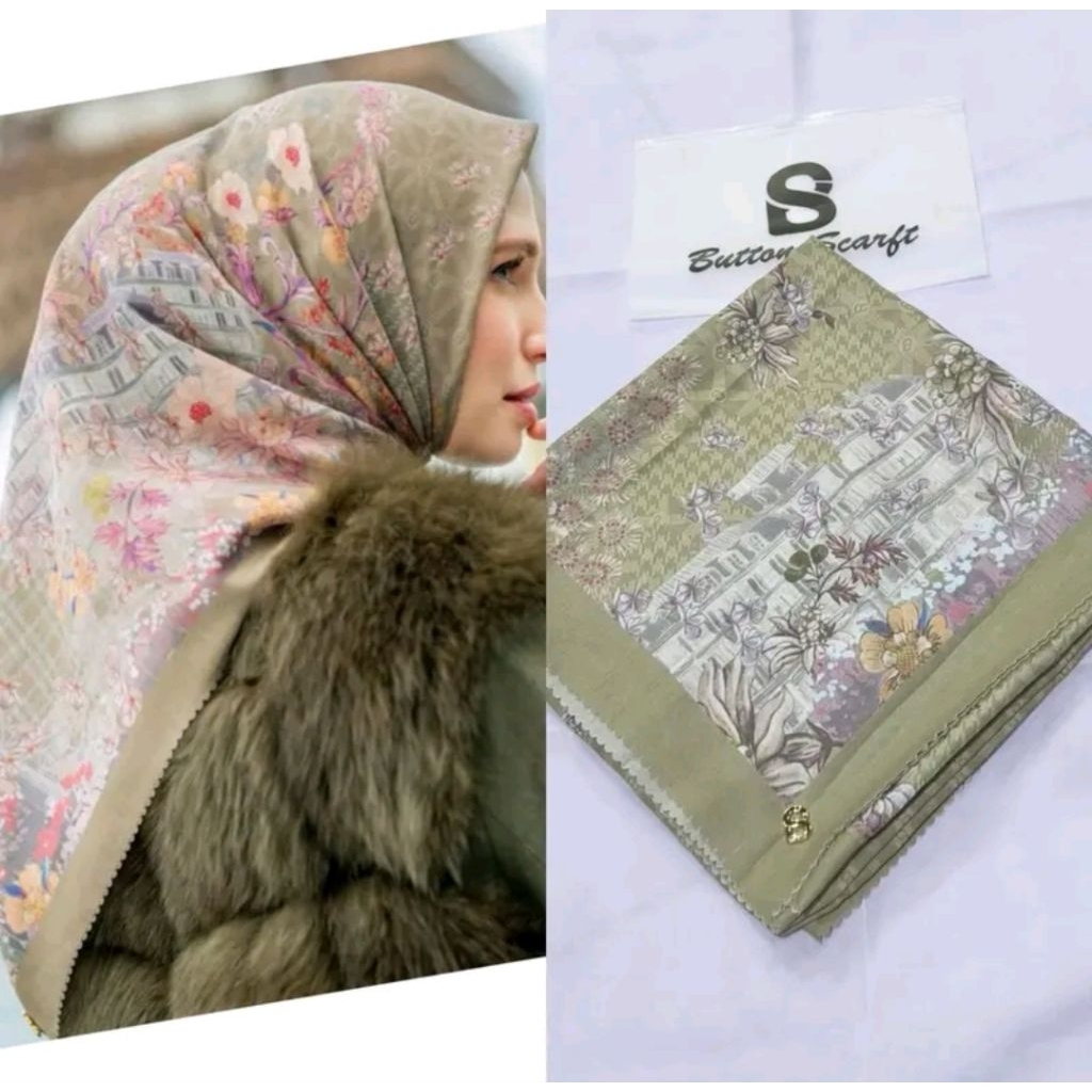 (PAKAI POUCH) SEGIEMPAT BUTTON ,HIJAB MOTIF ALA BUTTON ,HIJAB BUTTON KW ,HIJAB MOTIF VOAL TERLARIS