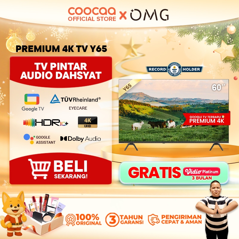 NEW COOCAA TV 60 inch Y65 - 4K GOOGLE TV  - Dolby Audio - Eye Care - HDR10 - Find Remote - (COOCAA 6
