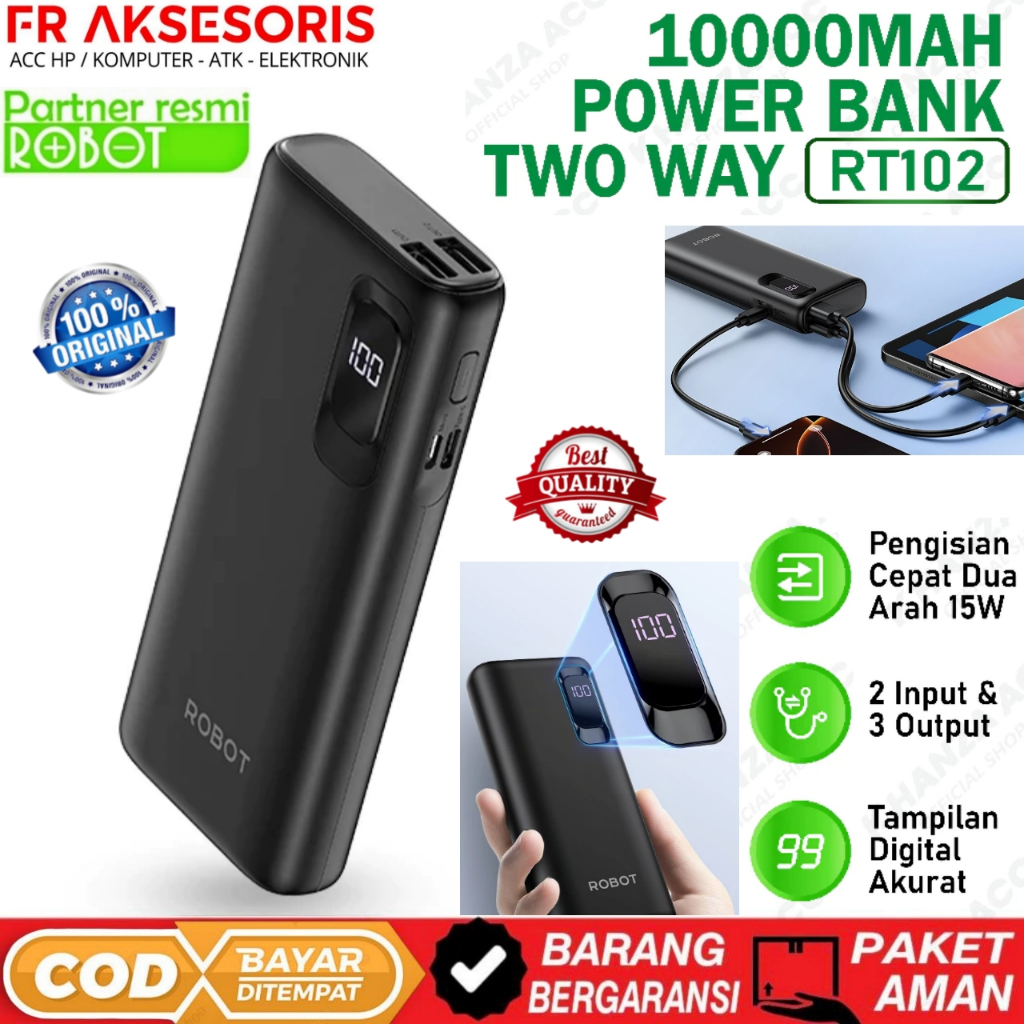 Powerbank ROBOT RT102 Power bank Fast Charging 10000mAh 15W LED Display 2 Input 3 Output Powerbank 1