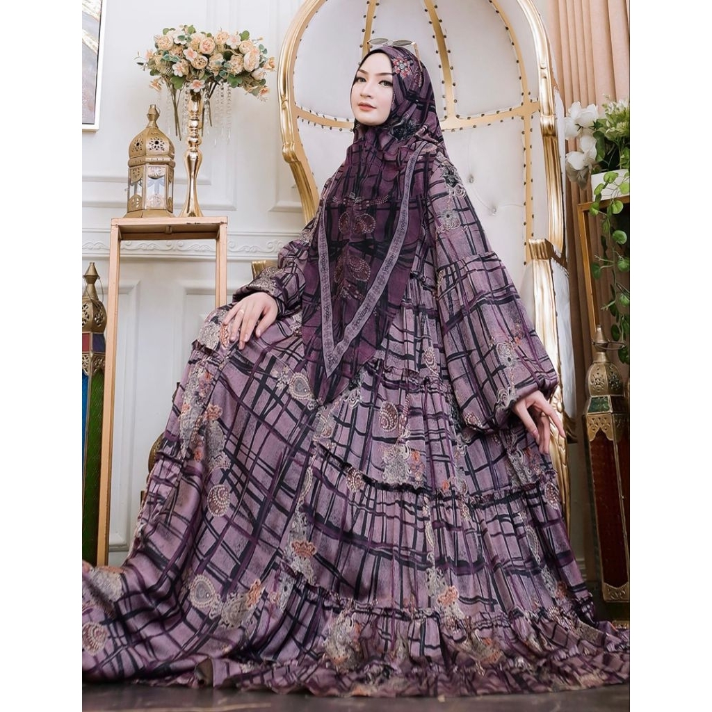 UNAISYAH SERIES by Yodizein Syari / gamis set khimar anti uv HQ terbaru / gamis printing mewah canti