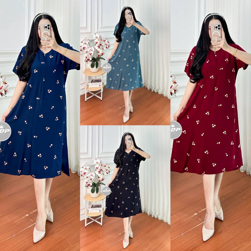 Daster Remaja Kekinian Motif mini Cerry, Busui Friendly,  Sangat nyaman untuk Dayli