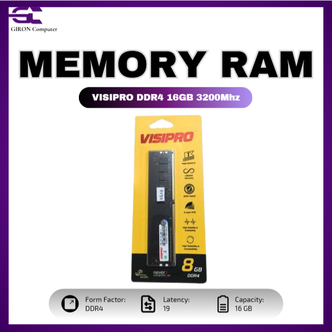 Visipro DDR4 16GB 3200 Mhz Memory Ram Komputer PC DDR4 Visipro 16GB