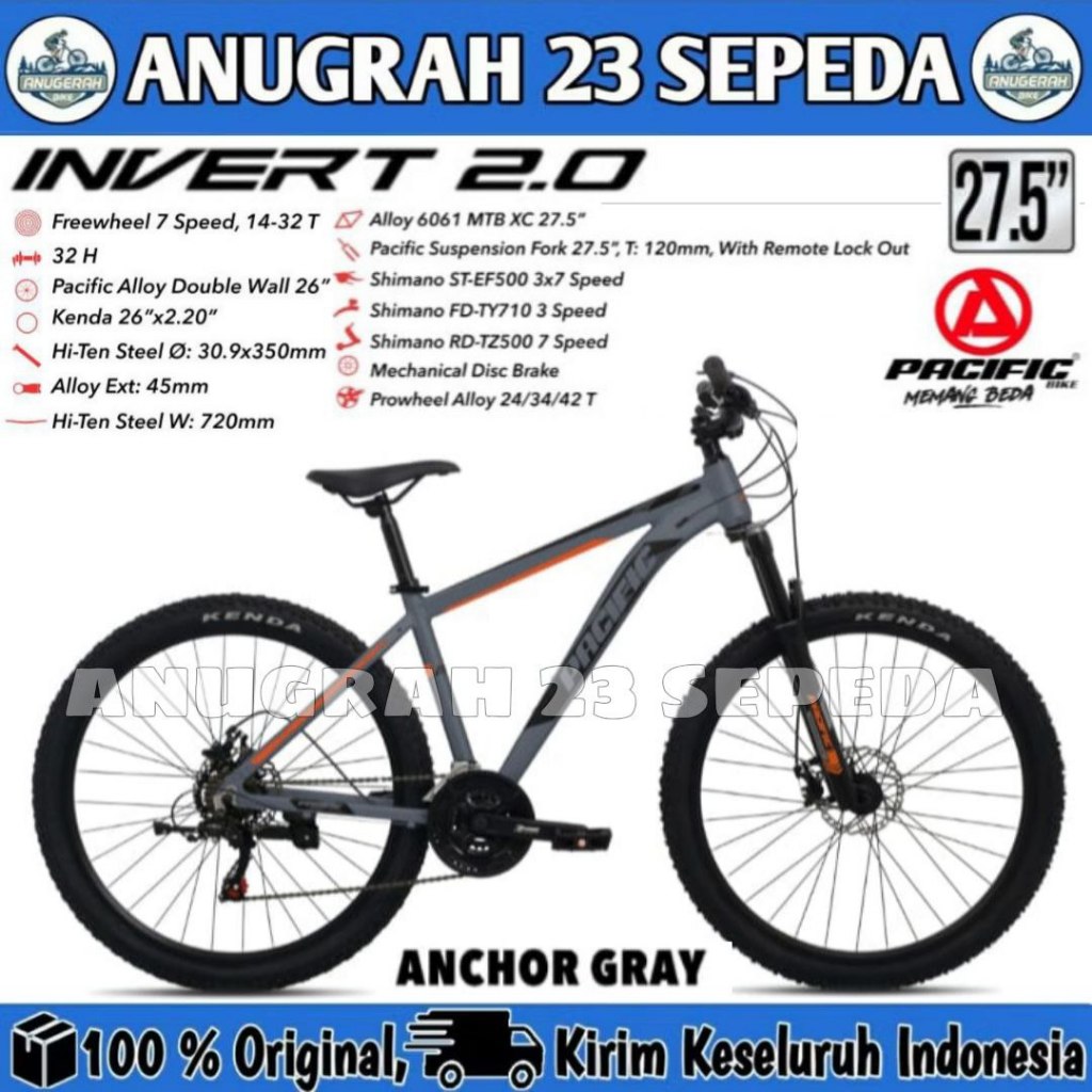 Sepeda Gunung MTB PACIFIC INVERT 2.0 Ukuran 27,5 Alloy Shimano
