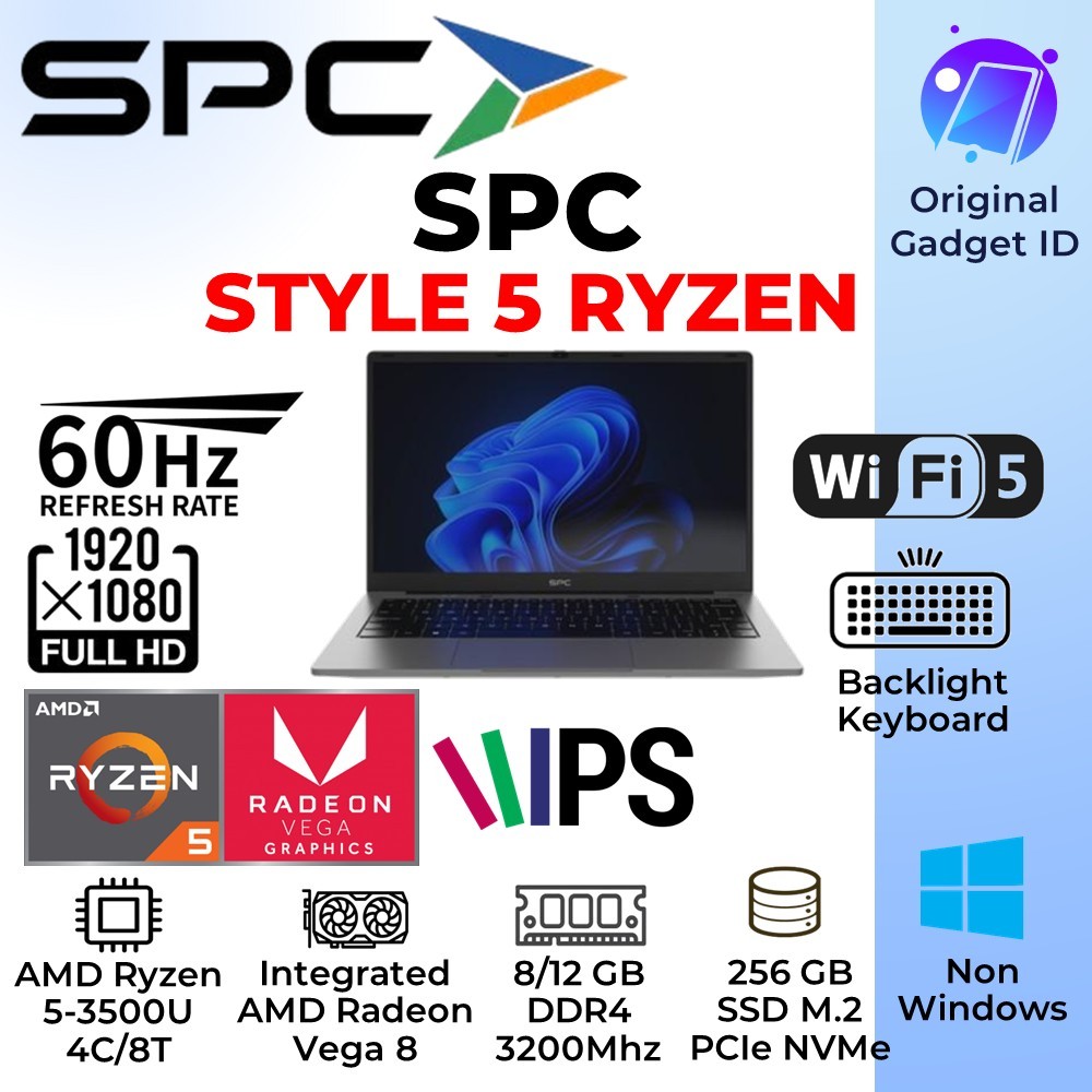 SPC Style 5  | AMD Ryzen 5 3500U Ram 8GB /256 GB SSD 14" FHD IPS Backlit ( Garansi Resmi )
