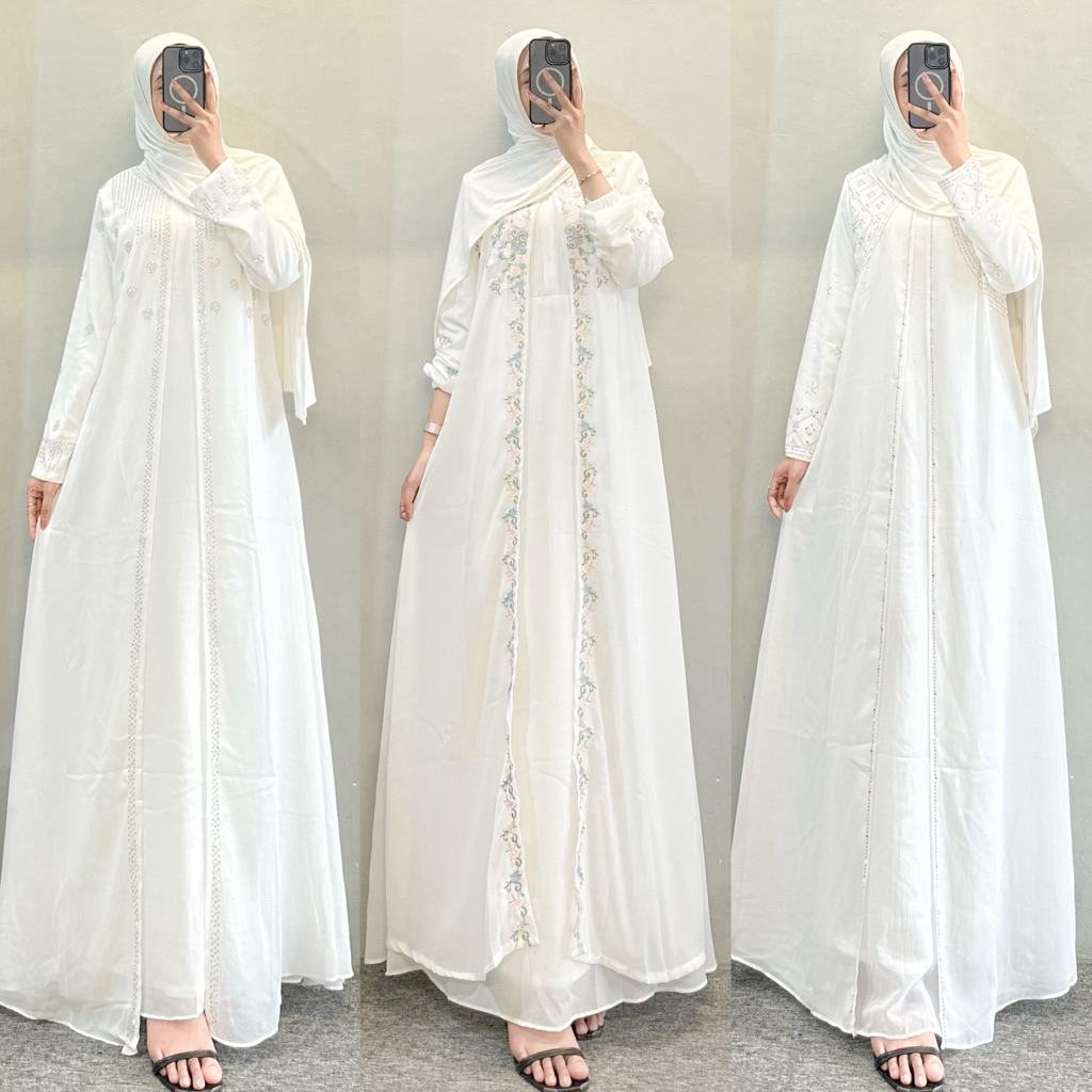 Elena- Dress Gamis Putih Baju Lebaran| Dress & abaya anak 2024 Model Baru Elegan Cerutty Kombinasi R