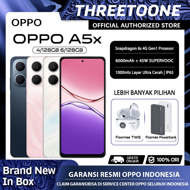 [NEW] OPPO A5x 4/128 6/128GB 6000mAh Baterai 45W SUPERVOOC Tahan Benturan Kelas Militer IP65