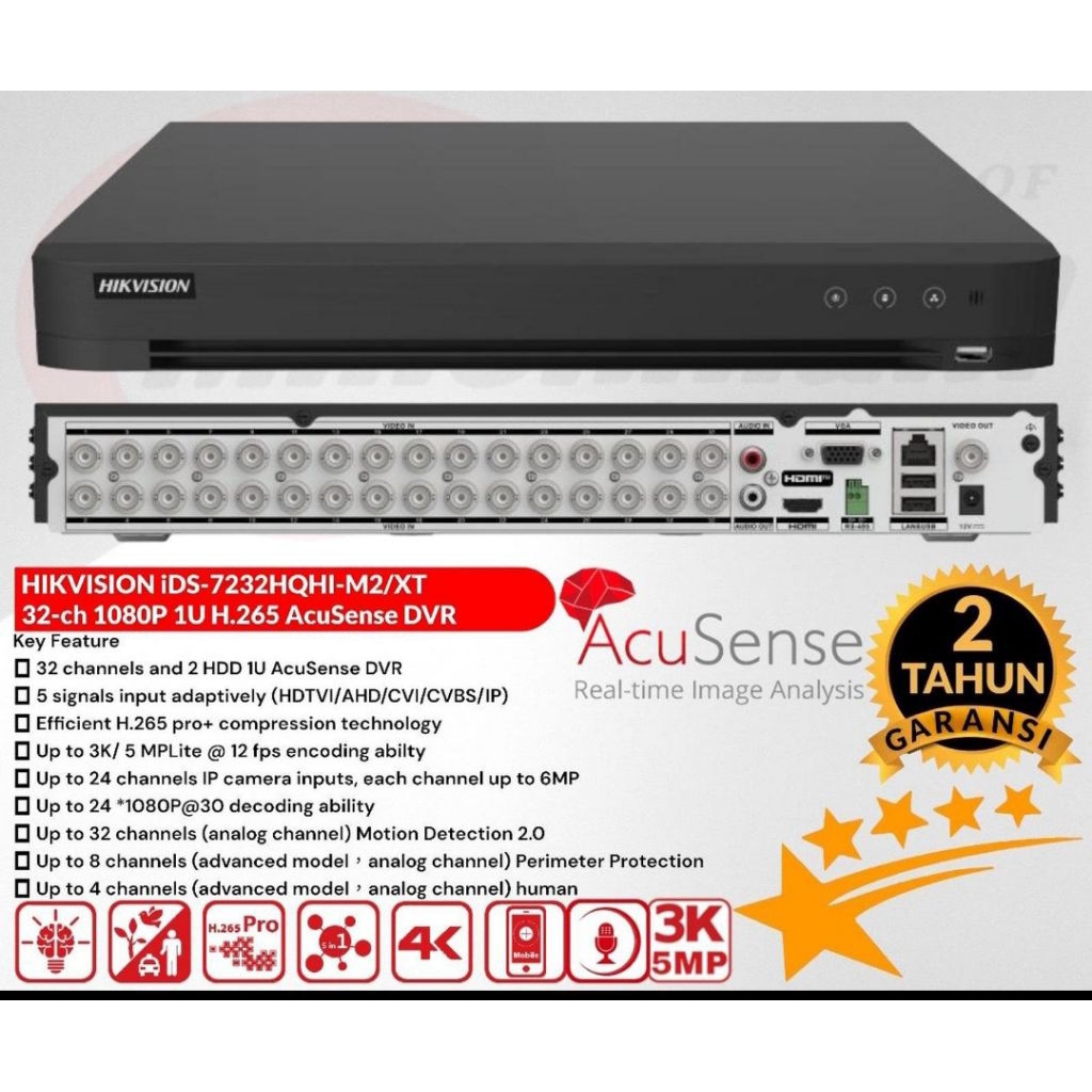 DVR HIKVISION 32 CHANNEL 3K 5MP ACUSENSE AUDIO SERIES GARANSI RESMI 2 TAHUN