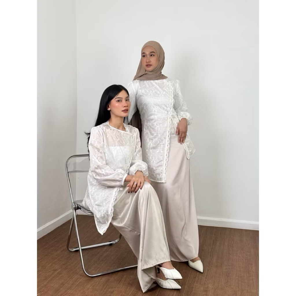 Hagia Top. Kebaya Tunik Katun Bordir. Kebaya Janggan Katun Bordir. Atasan Wanita Putih Polos Katun B