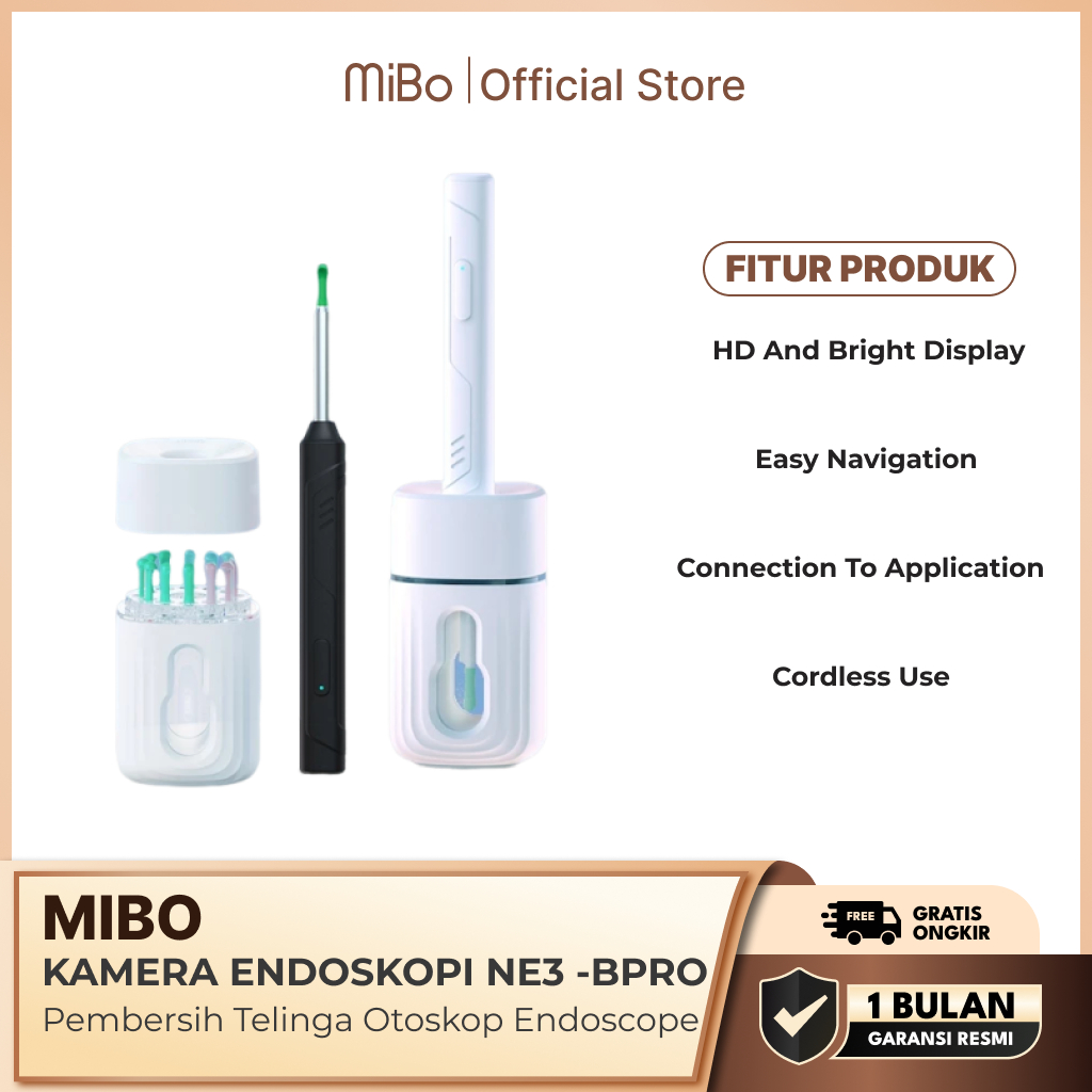 MiBo Kamera Endoskopi Otoskop NE-3B PRO – Alat Pembersih Telinga & Pemeriksa Kesehatan Telinga
