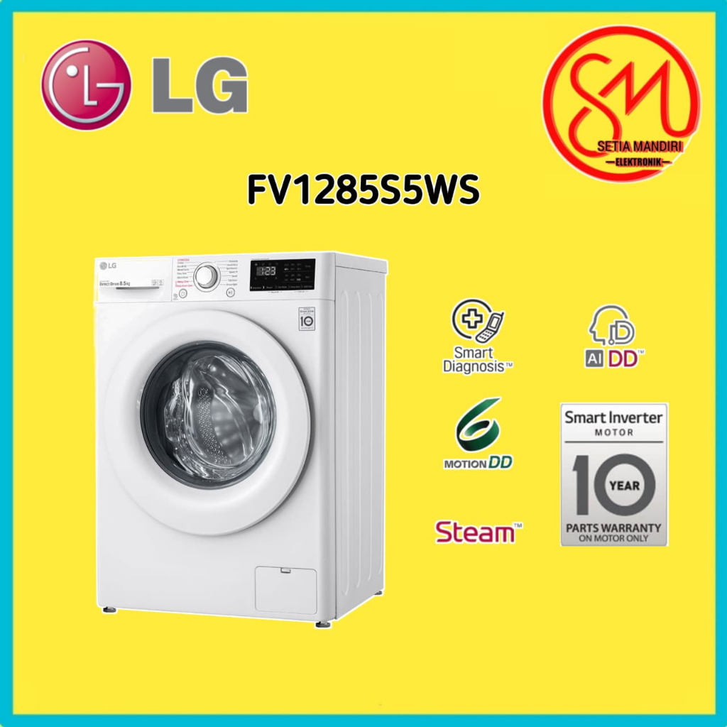 LG Mesin Cuci Front Load 8,5kg - AI DD dengan Steam, Smart Diagnosis - Putih | FV1285S5WS