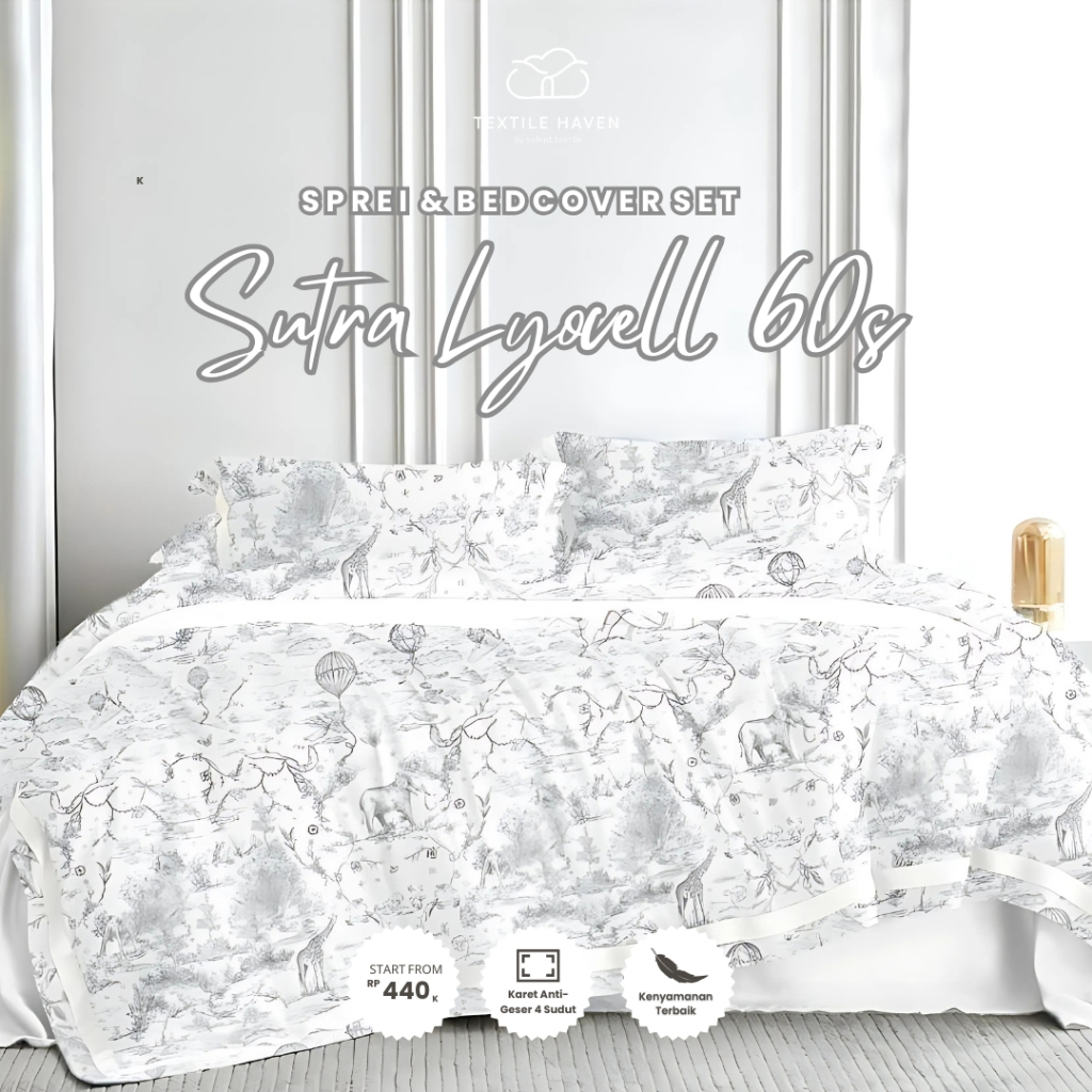 [DIOR] Sprei Set Sutra Organic 60s Motif Anak Serat Bamboo | Sprei dan BedCover Sutra Motif Anak