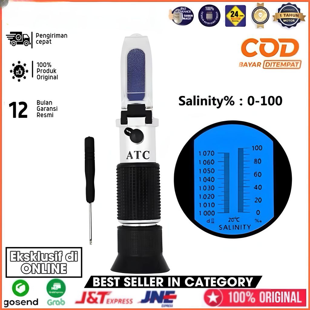 Salinity Refraktometer Alat Ukur Kadar Garam Refraktometer ATC 0-100 %