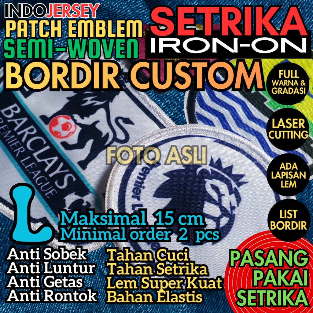 Patch Badge Emblem Custom Logo Kaos Baju Jersey Setrika Iron On FLOCK BORDIR STANDARD LARGE 15 cm (A