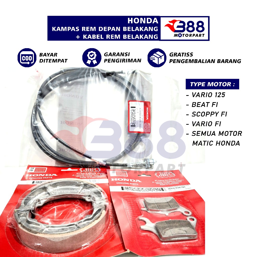 KAMPAS REM DEPAN BELAKANG + KABEL REM VARIO 125 BEAT FI SCOPPY FI VARIO FI