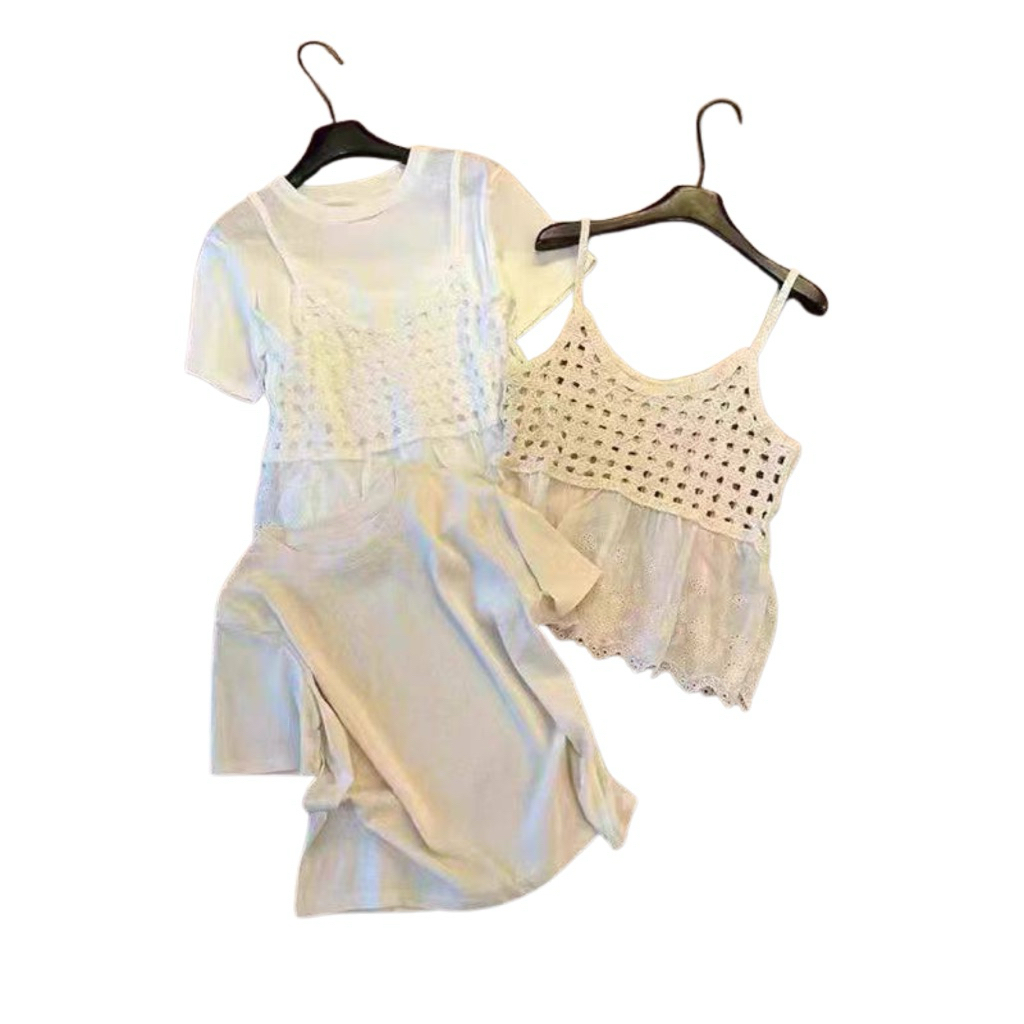 Tank Top Vintage Layering Renda Korea Tanpa Lengan All Size