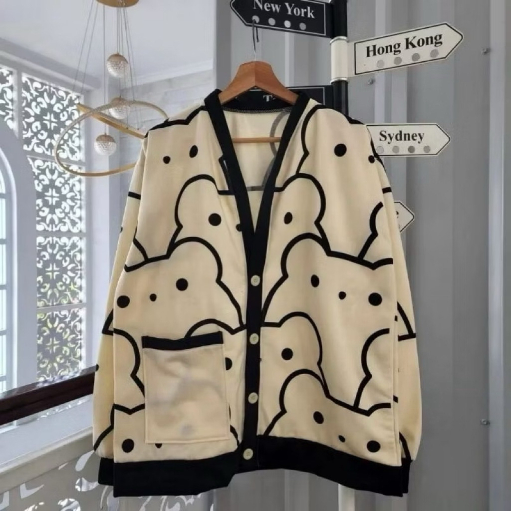 BEAR CUTE CARDY OVERSIZE | CARDIGAN MODEL BERUANG FULL PRINT