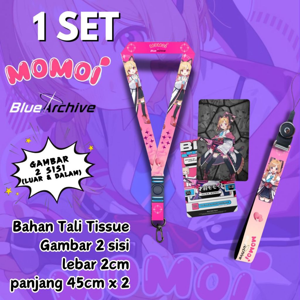 TALI LANYARD / STRAP / ID CARD BLUE ARCHIVE MOMOI Tali Serbaguna Universal