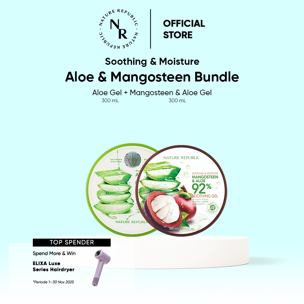 [PO] NATURE REPUBLIC [2 PCS] ALOE VERA 92% + MANGOSTEEN ALOE 92% Soothing & Moisture Gel 300ml