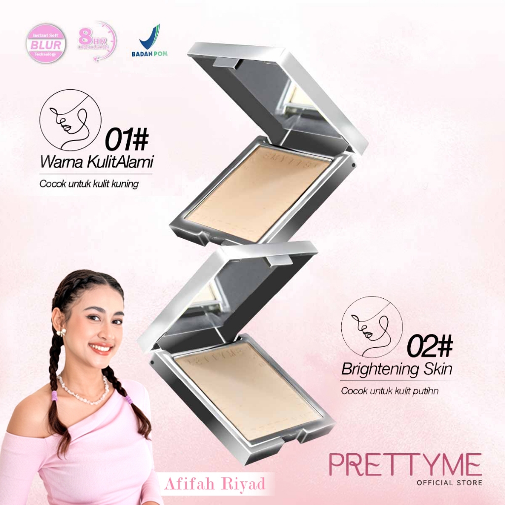 Preetyme Two Way Cake Makeup Powder Blurring Matte Compact Powder, Bedak Padat Meratakan Warna Kulit