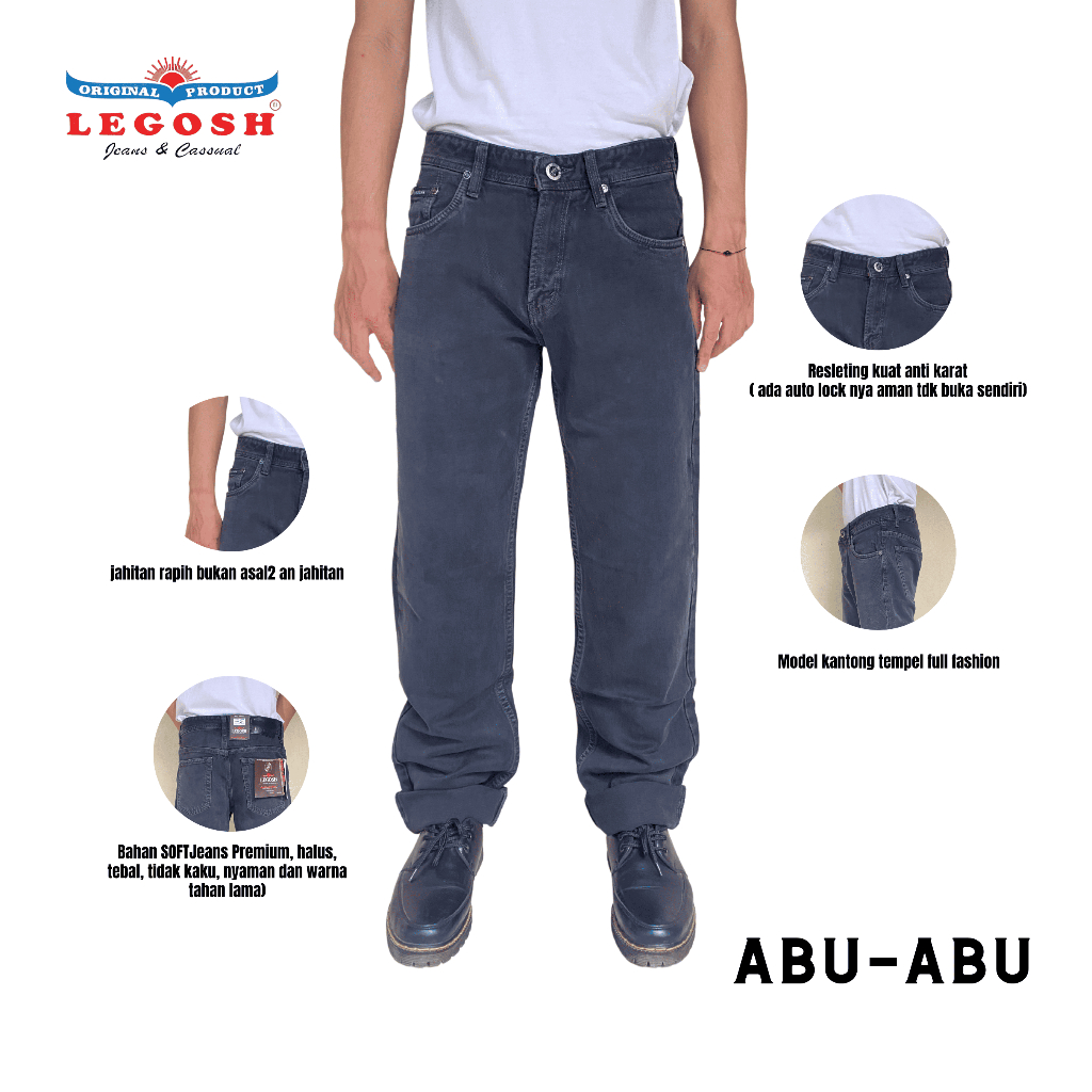 LEGOSH JEANS Celana Panjang Pria Soft Jeans Original Legosh Jeans Reguler Ukuran 28 - 38