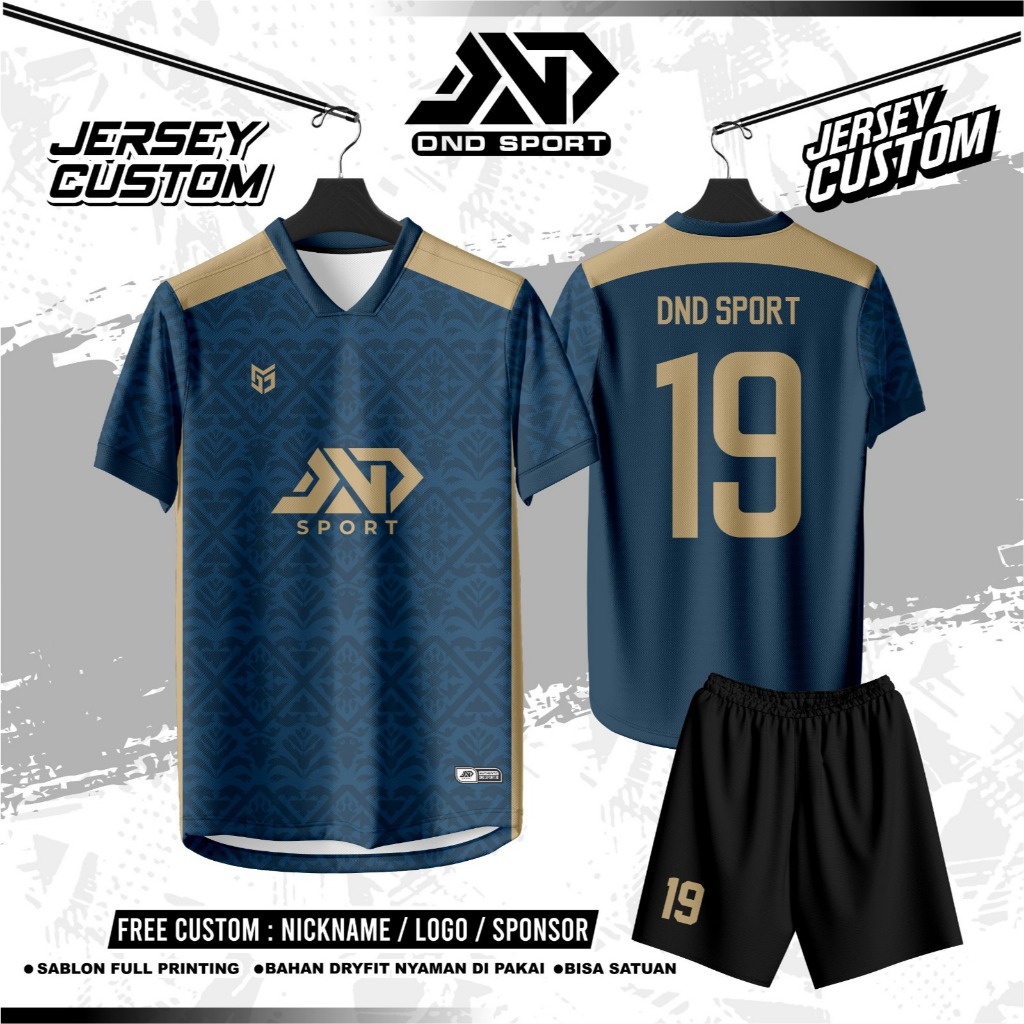 Jersey Futsal Custom - Jersey Bola Custom Full Printing - DND Sport | Navy Gold Batik