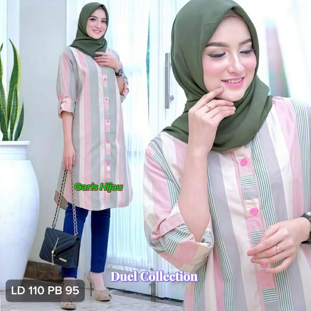 Tunik Katun Salur Tunik Garis Terbaru Wanita LD (110cm)