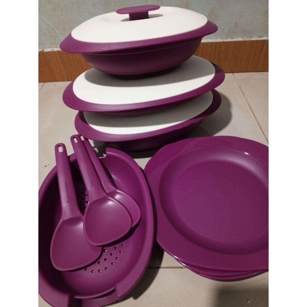 tupperware blossom ungu serving set/wadah sayur