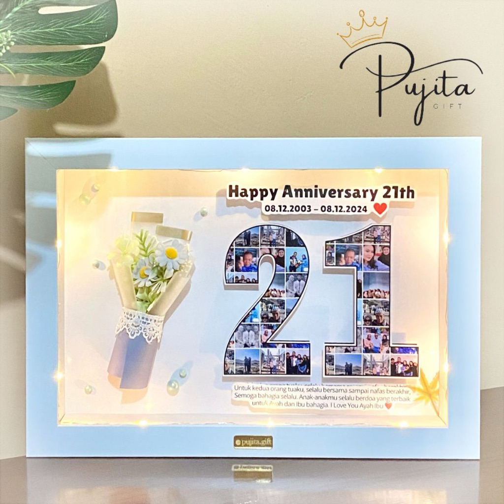 Frame 3D 20 x 30 cm Anniversary Gift Angka Hari jadi hadiah Weding kenang kenangan tahun nikah coupl