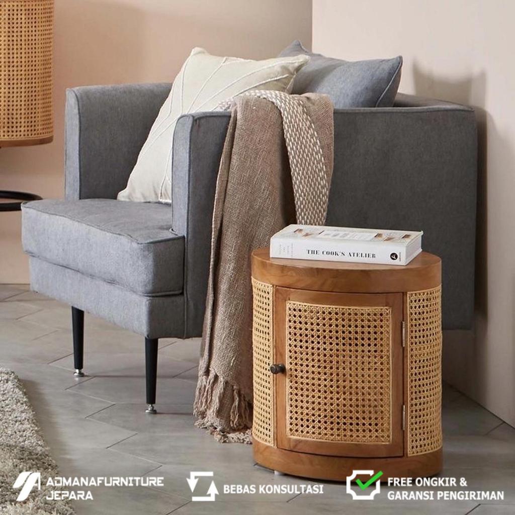 NAKAS PENYIMPANAN KAYU JATI MIX ROTAN | NAKAS JATI KOMBINASI ROTAN