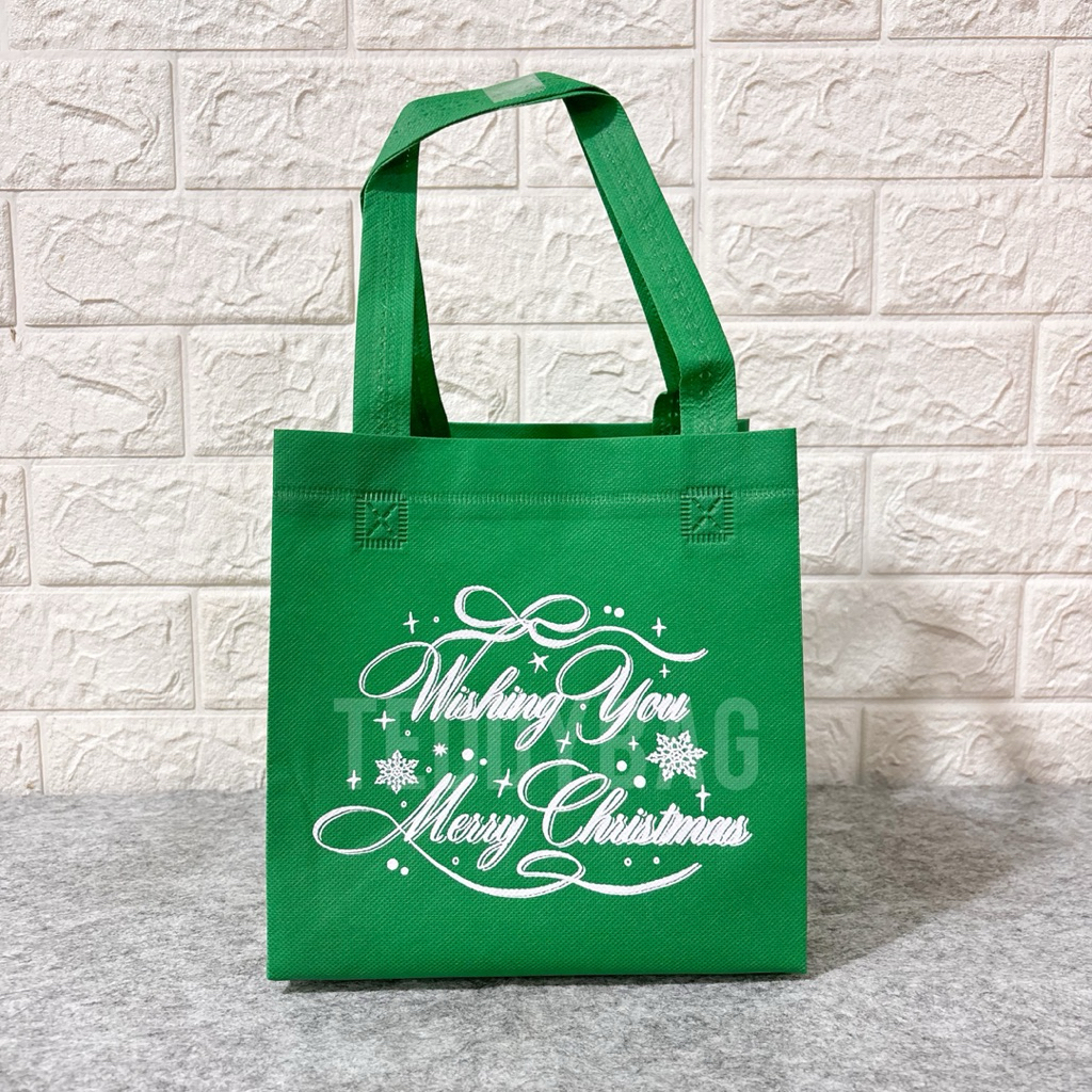 GOODIE BAG NATAL 20x20x20cm | TAS HAMPERS NATAL | TAS SPUNBOND NATAL TAHUN BARU | TAS KAIN CRHISTMAS