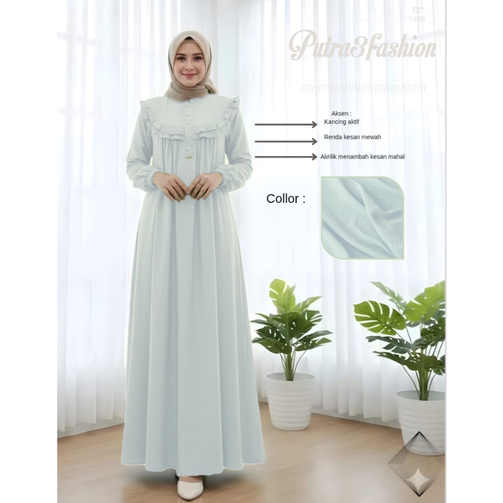 New Promo Gamis Putih Tulang Crinkle Airflow Premium Bahan adem / Dress couple pesta kondangan terba