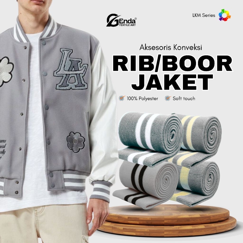 Kain rib/bur cvc abu muda polos dan salur premium