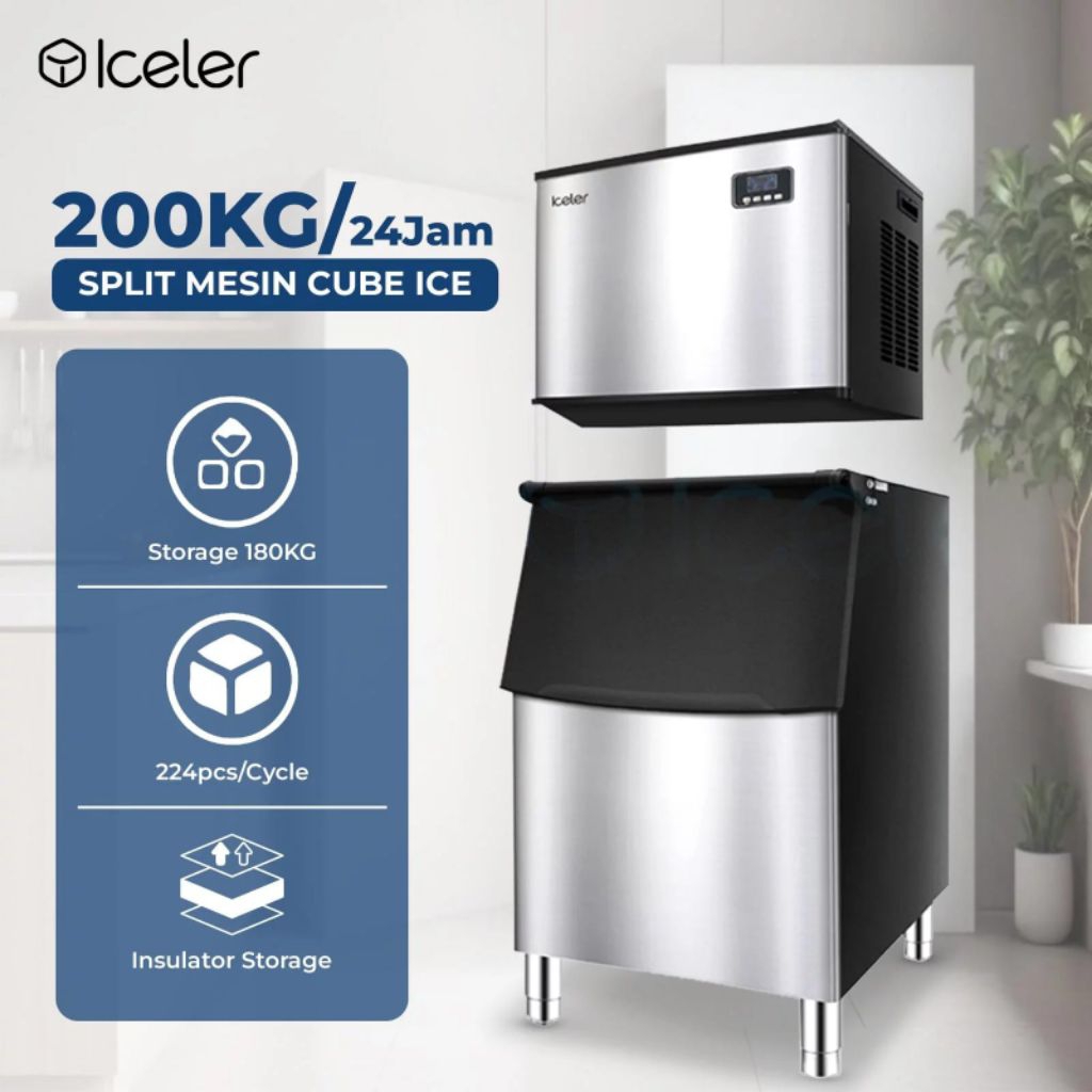 Iceler Mesin Es Batu Commercial Ice Maker ICR-200 200KG/24JAM Ice Cube Machine 224pcs/Cycle Garansi 