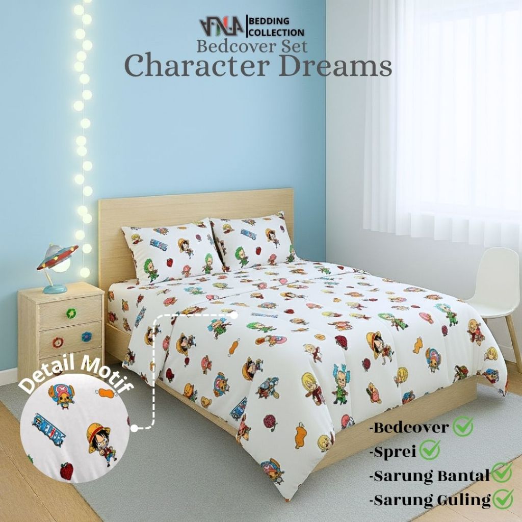 BEDCOVER SET ANAK LAKI/Bedcover+Sprei Set Motif Karakter One Piece Ukuran Kasur Single-Super king