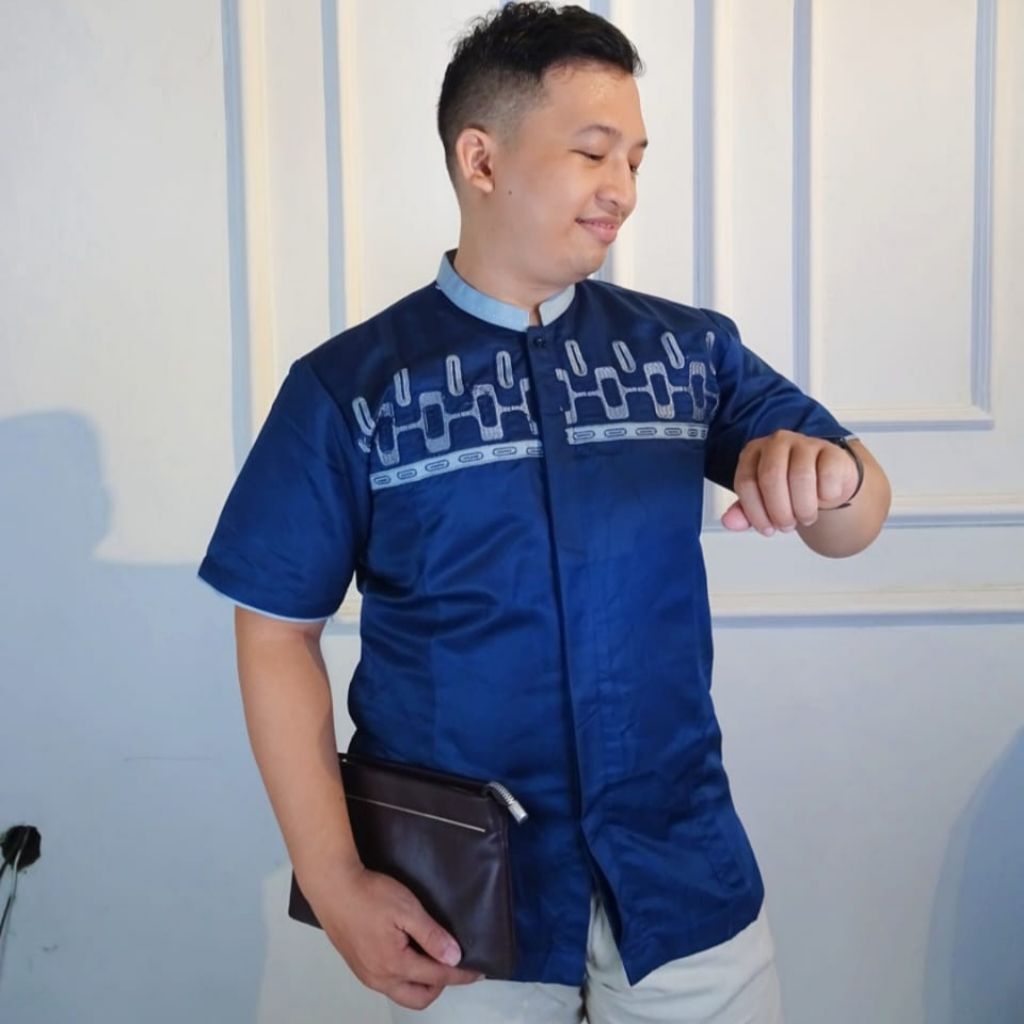 Kemeja Koko Pria Bordir Komputer Katun Tebal Premium – Gaya Kasual Formal Keren | Koko Pendek Pria K