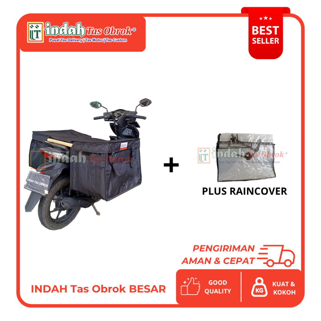 INDAH Tas Obrok - [PAKET HEMAT] Tas Delivery Paket Besar Hitam Tas Pos Motor Tas Motor Delivery + Ra