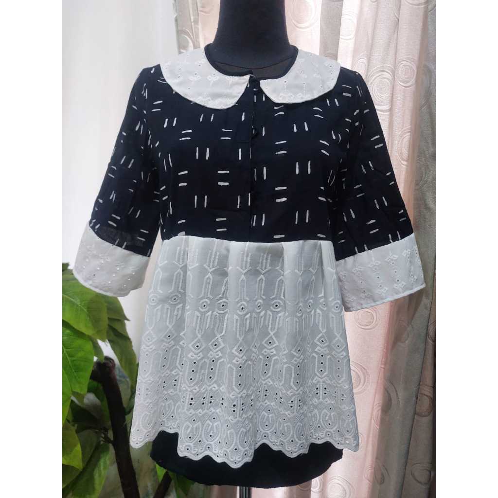 Batik Cap  Kombinasi Katun Bordir Lubang Size S