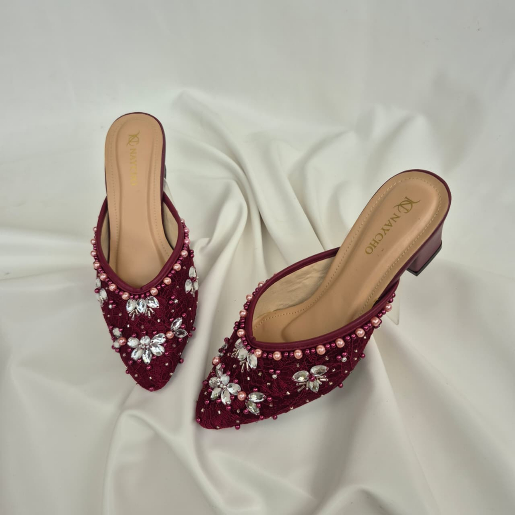 Floryin-wedding shoes wanita brukat payet premium hells 5 cm