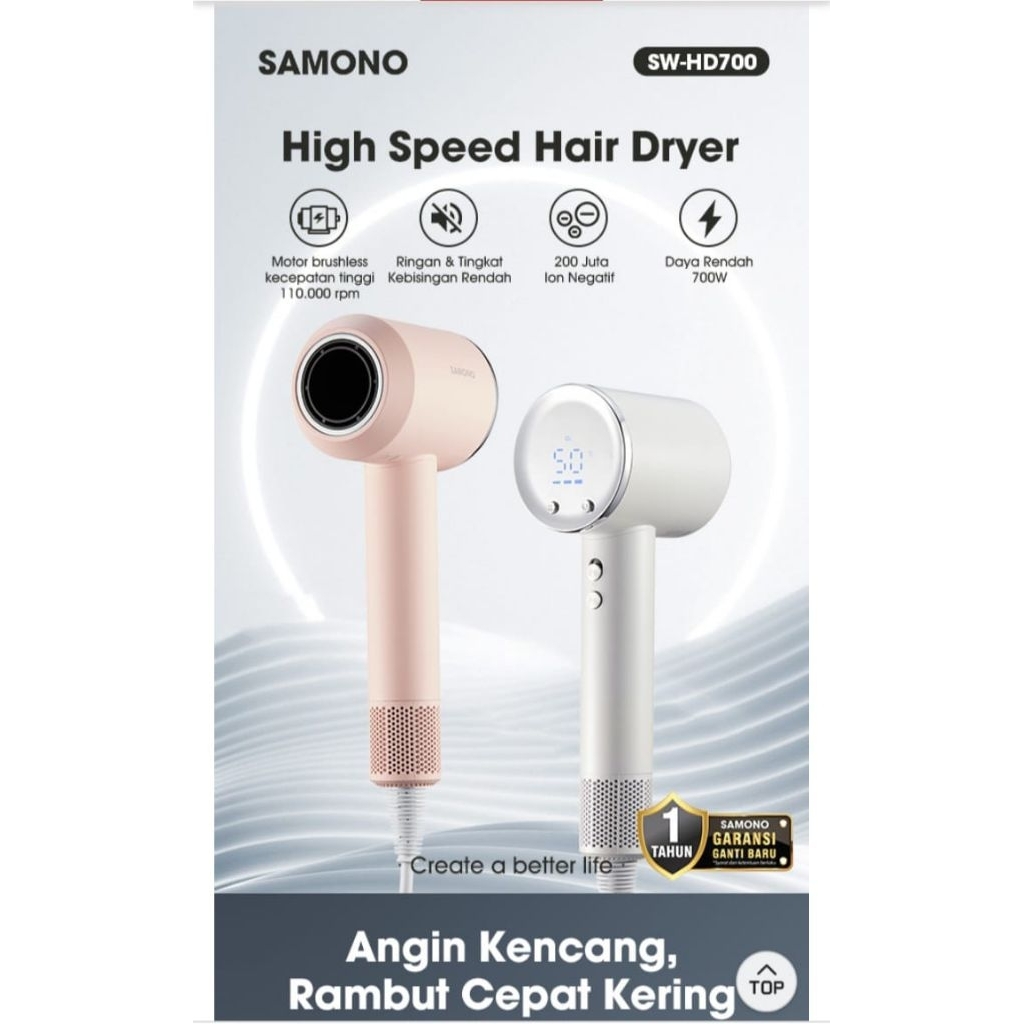 Samono Hair Dryer SW-HD700 700W High Speed Pengering Rambut - Putih