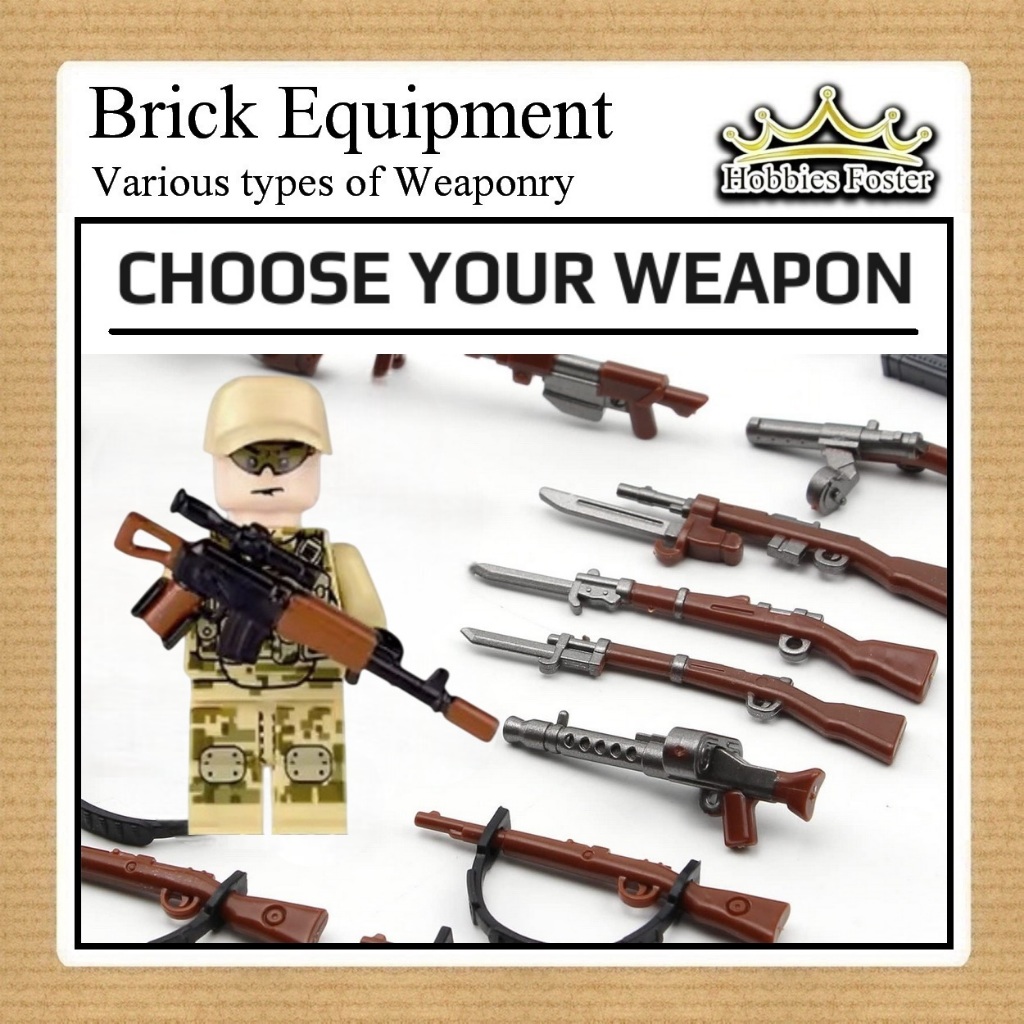 HBF Brick ACC Equipment Military - Aksesoris Senjata Mini Figure Mainan Weapon_Gun - Brown BRW