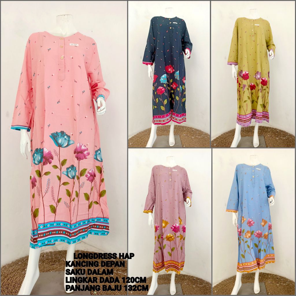 Daster Panjang Longdress HAP Kancing Depan Busui Friendly Ld HAP