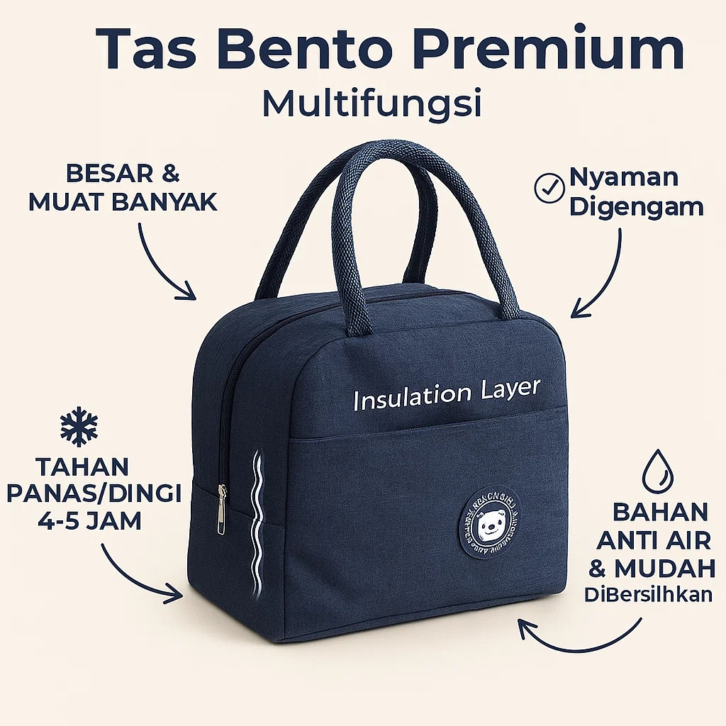 [Tahan Panas/Kapasitas Besar]Tas Makan Siang Cationic Tahan Panas Kapasitas Besar Tali Pegangan - Ta