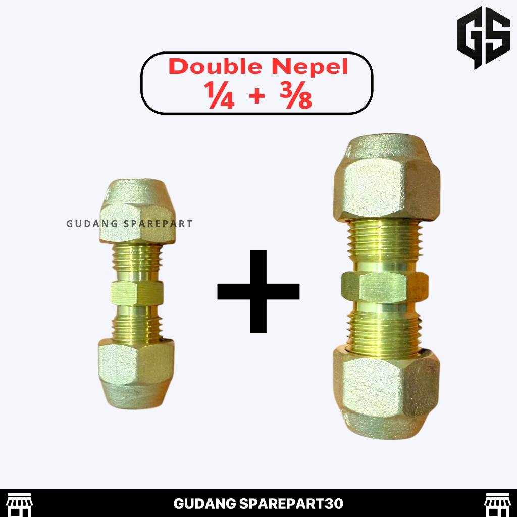 Double Nepel Set 1/4 & 3/8 Untuk AC 1/2PK - 1PK ( Nut Nepel AC )