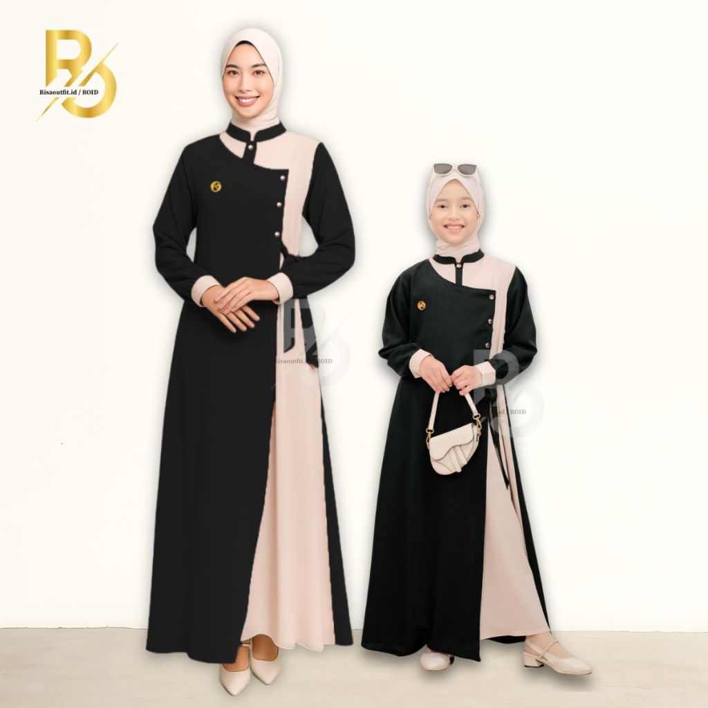 Safiya Dress Couple Ibu dan Anak Perempuan Sabrina Anti UV / Gamis Abaya Couple Ibu Anak Kombinasi