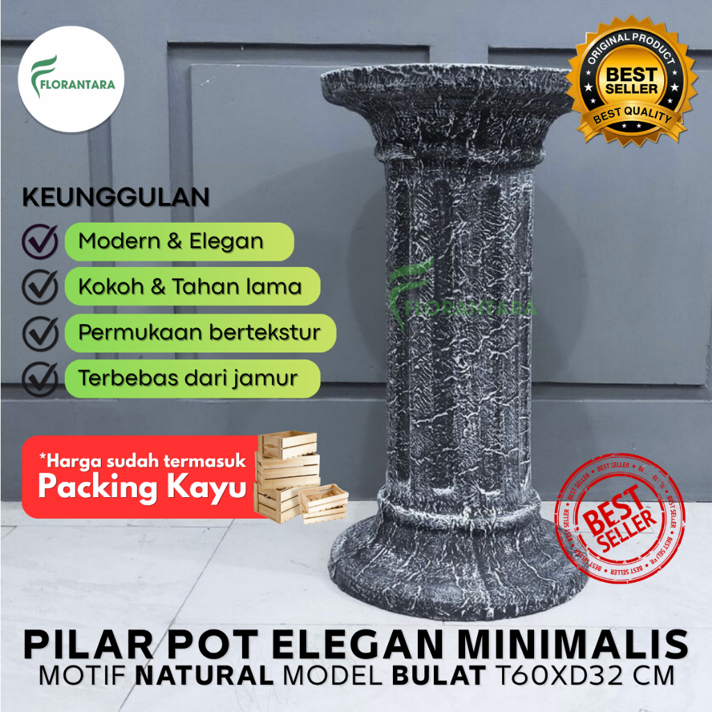 Pilar Pot Bunga Bonsai Pot Teraso Bulat Klasik Natural Tinggi 60cm Pilar Beton Teras Rumah Dekorasi
