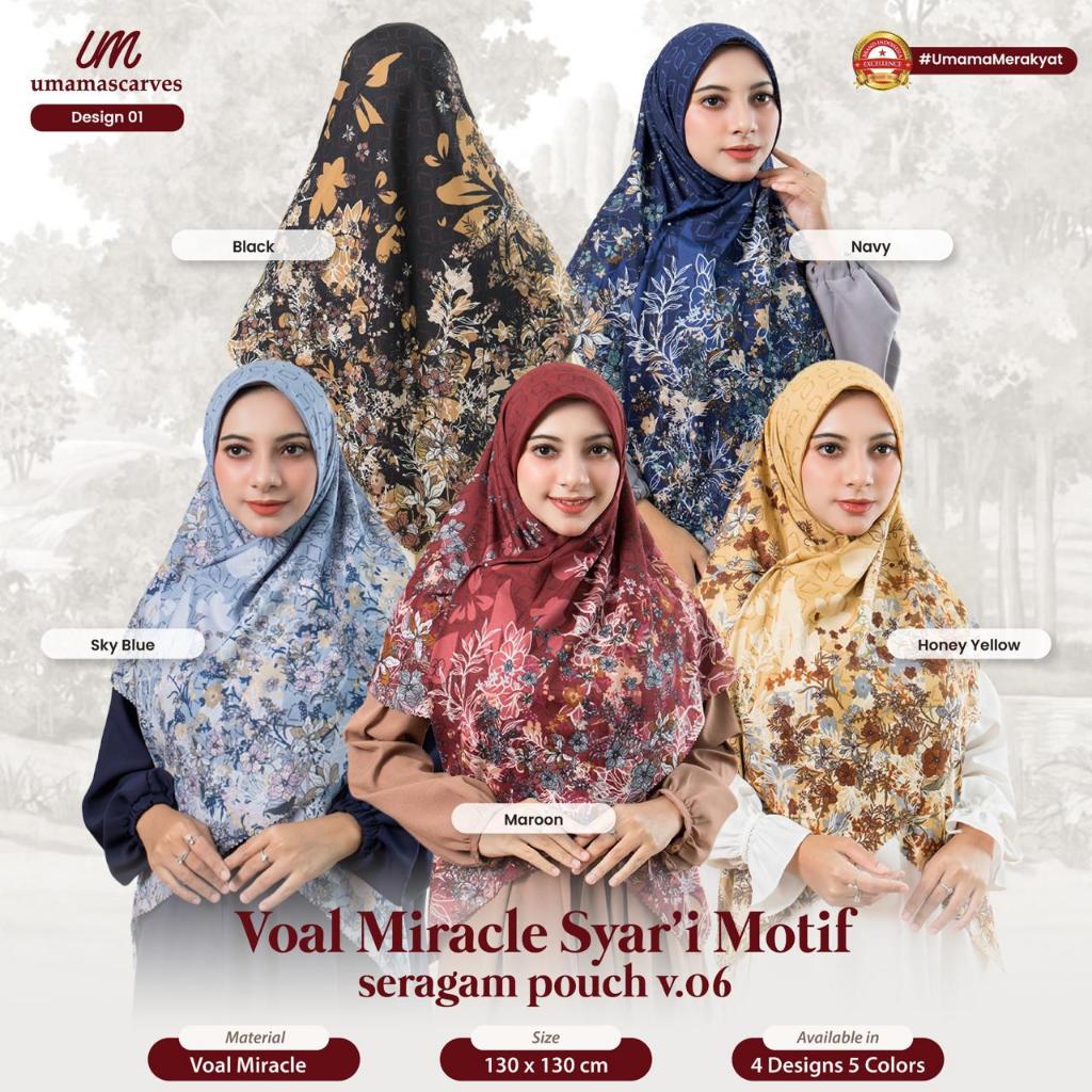 Hijab Umama Voal Miracle Syari Motif Pouch LOGO UM GOLD 130x130cm