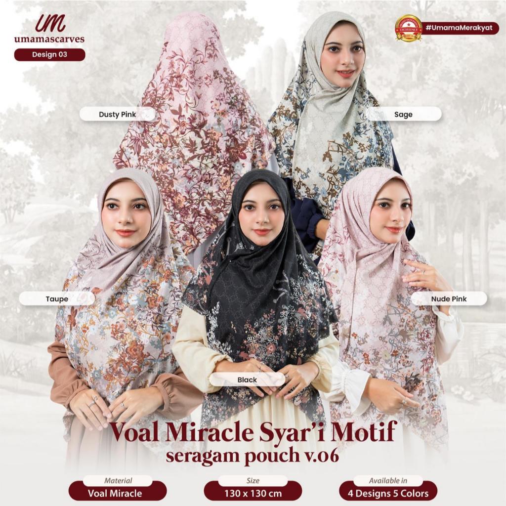 Jilbab Umama Voal Miracle Syari Motif Pouch LOGO UM GOLD 130x130cm