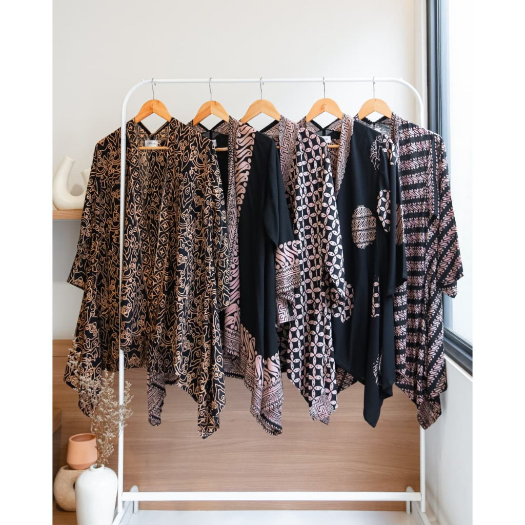 ATASAN OUTER BERLENGAN BATIK HITAM MODERN WANITA OUTER BATIK CARDIGAN BATIK KONDANGAN ROMPI BATIK VI