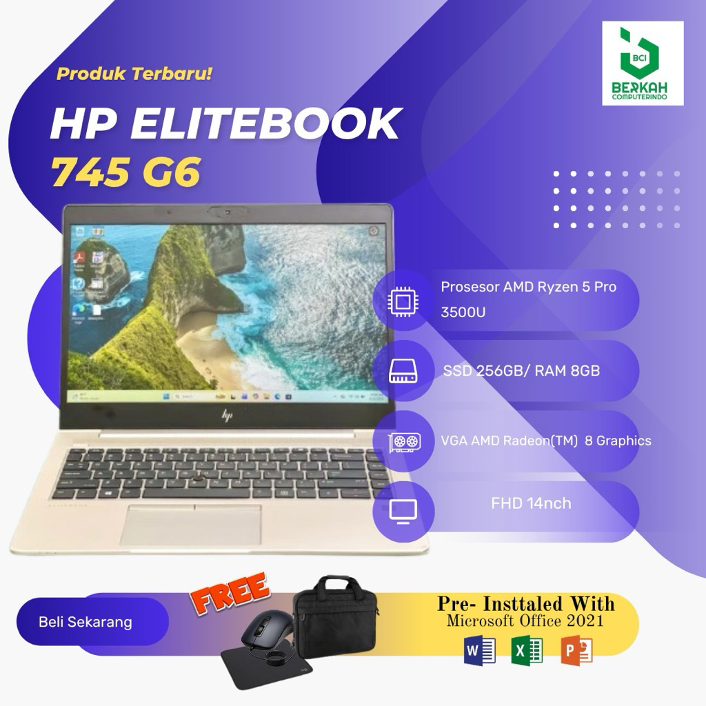 HP EliteBook 745 G6 Processor AMD Ryzen 5 Pro 3500U RAM 8GB SSD 256GB